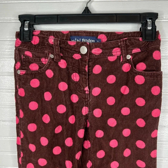 Mini Boden Girls Brown Pink Polka Dot Corduroy Pants Size 9 Heart Pockets - Picture 4 of 10